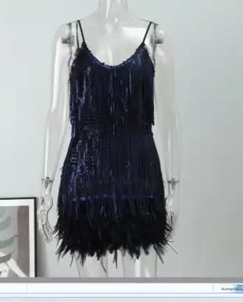 Vestido de verano 2024 con lentejuelas y plumas, moderno y colorido, sin mangas, para mujer, venta directa de Amazon