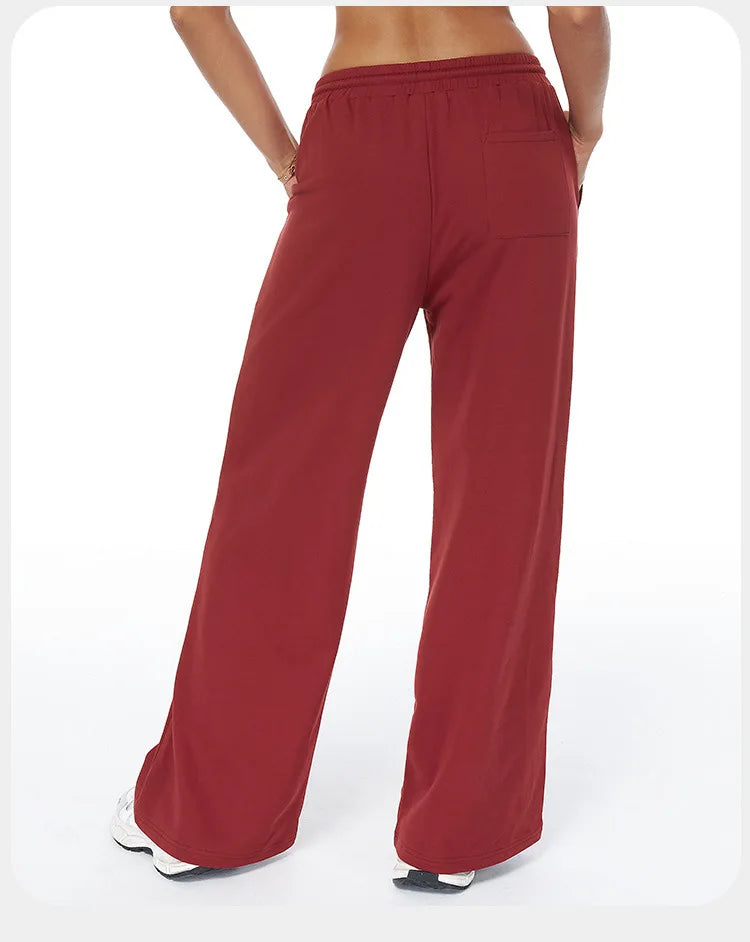Women Winter Loose Fit Sports Pants High Waist Drawstring Weatpants With Pockets Straight Leg Yoga Pants Versatile Sports Pants