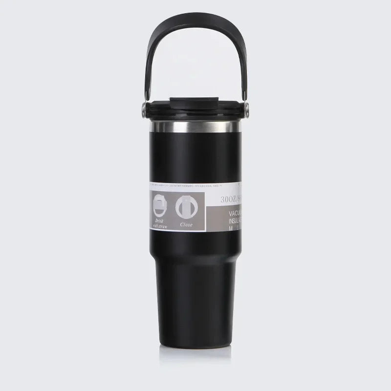 Vaso portátil de acero inoxidable de 30 oz con aislamiento para coche, con pajita y doble pajita para bebidas frías, ideal para usar en el vehículo.
