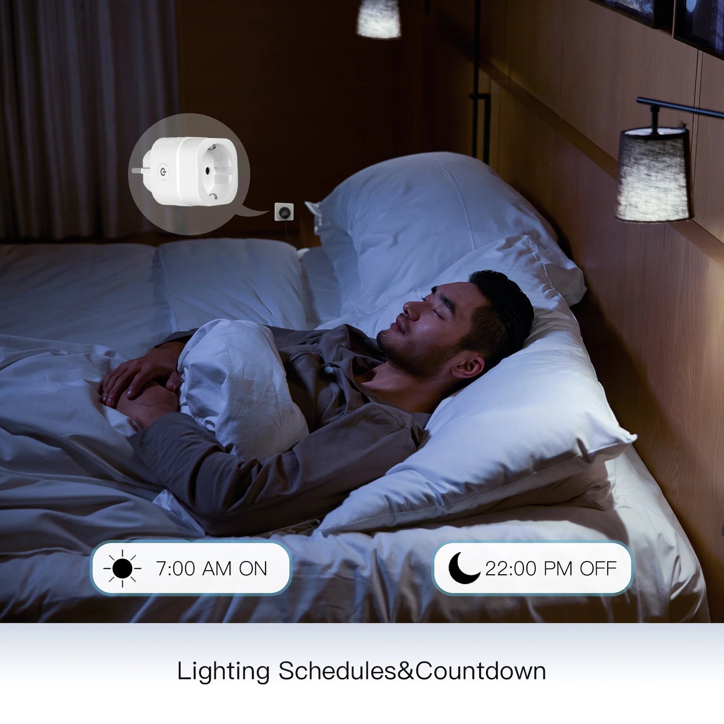 Enchufe inteligente MOES WiFi con ajuste de brillo y temporizador, compatible con la aplicación Tuya Smart Life y control por voz de Alexa y Google (UE/RU/EE. UU.).