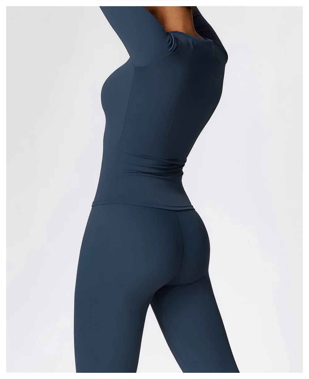 2PCS Seamless Yoga Set Women Workout Set Sportswear Gym Clothing Fitness Long Sleeve Crop Top High Waist Leggings Sports Suits