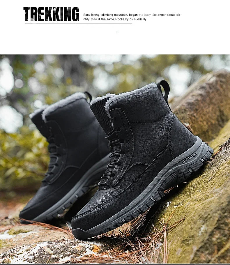 Nuevas botas de nieve de invierno para hombre, zapatillas de cuero impermeables, botas súper cálidas para hombre, botas de senderismo para exteriores, zapatos de trabajo, talla 39-48