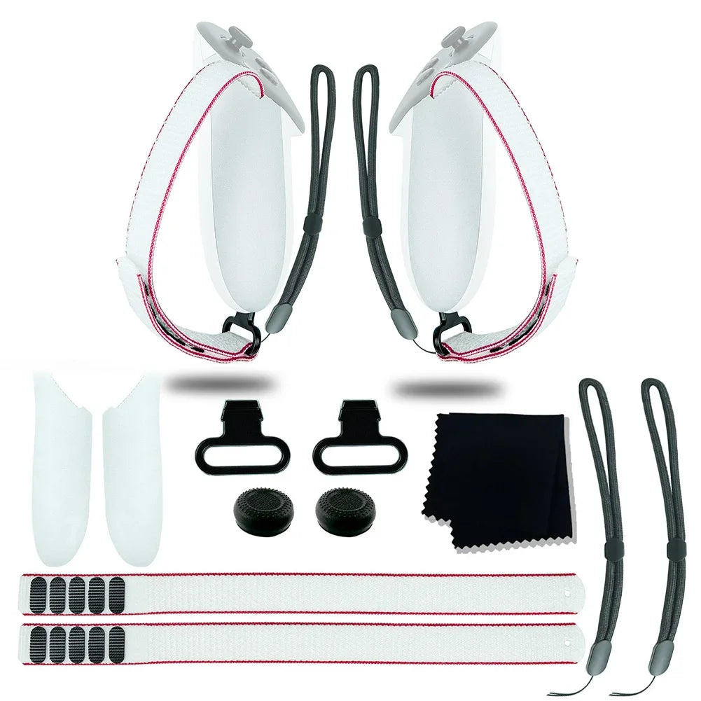 Conjunto de accesorios para gafas de realidad virtual, tapa de batería, correas activas ajustables, paño para lentes, tapas de joystick para agarres de control de realidad virtual Meta Quest 3