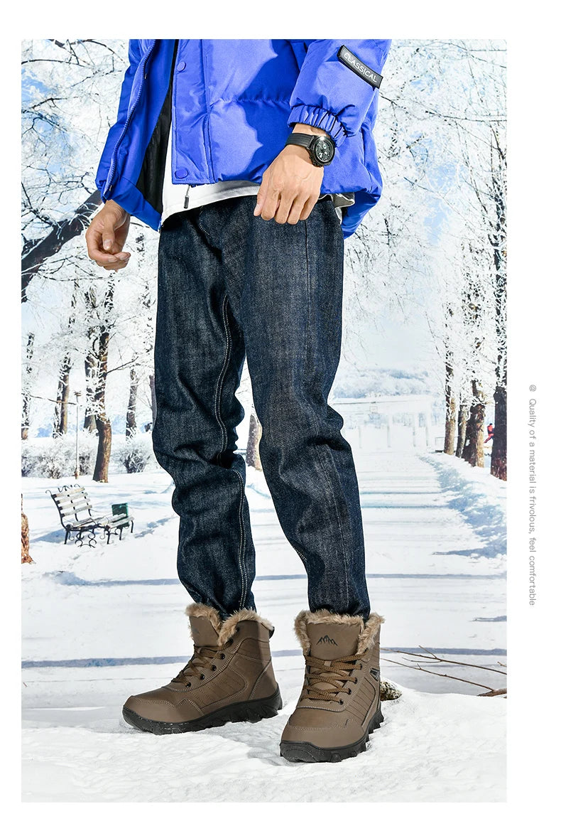 Botas de invierno para hombre, zapatillas cálidas, impermeables, antideslizantes, de felpa, de cuero, talla grande 48, novedad de 2024