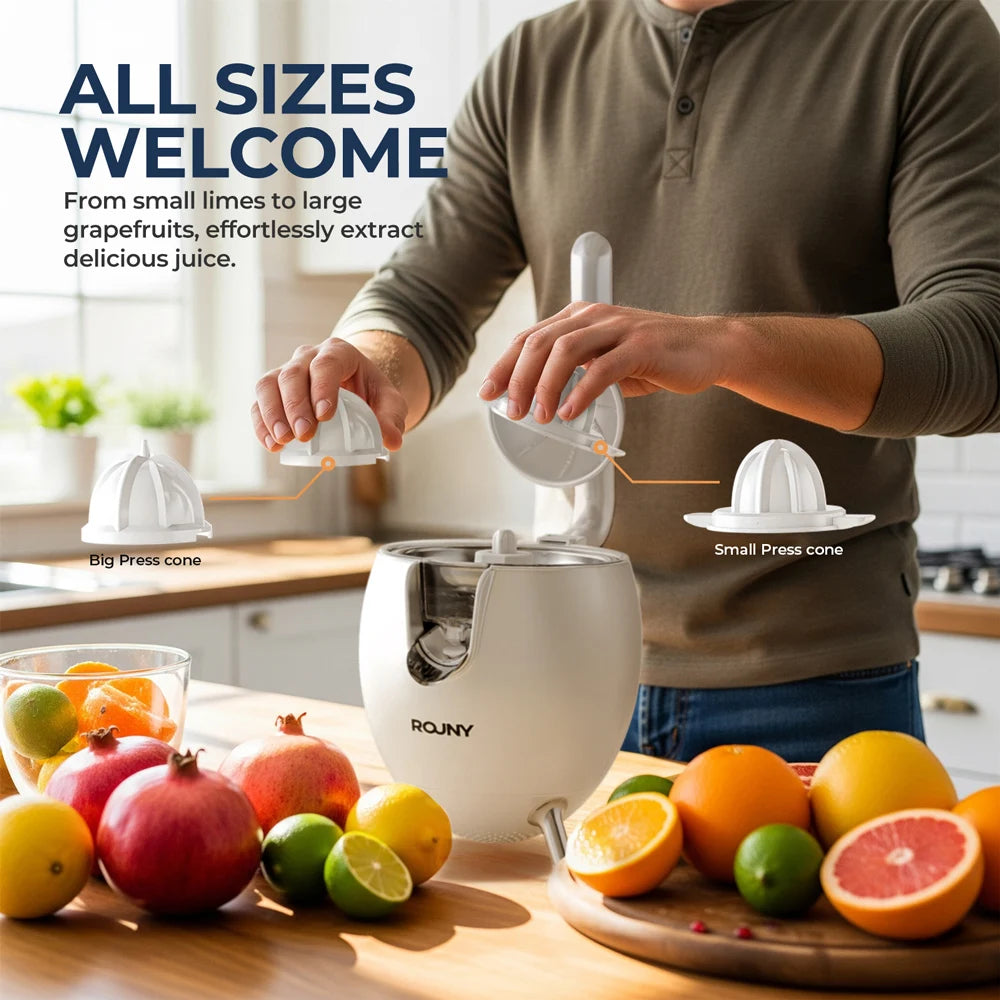 Exprimidor de cítricos, exprimidor eléctrico de naranja y limón de acero inoxidable de 850 W, exprimidor de núcleo duro, mango de aluminio fundido a presión