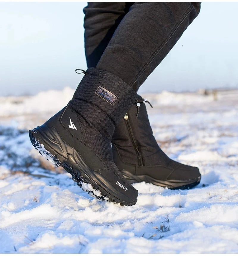 Botas de nieve altas antideslizantes para hombre, para deportes al aire libre, estilo noreste, gruesas, cálidas e informales, de algodón, con terciopelo impermeable.