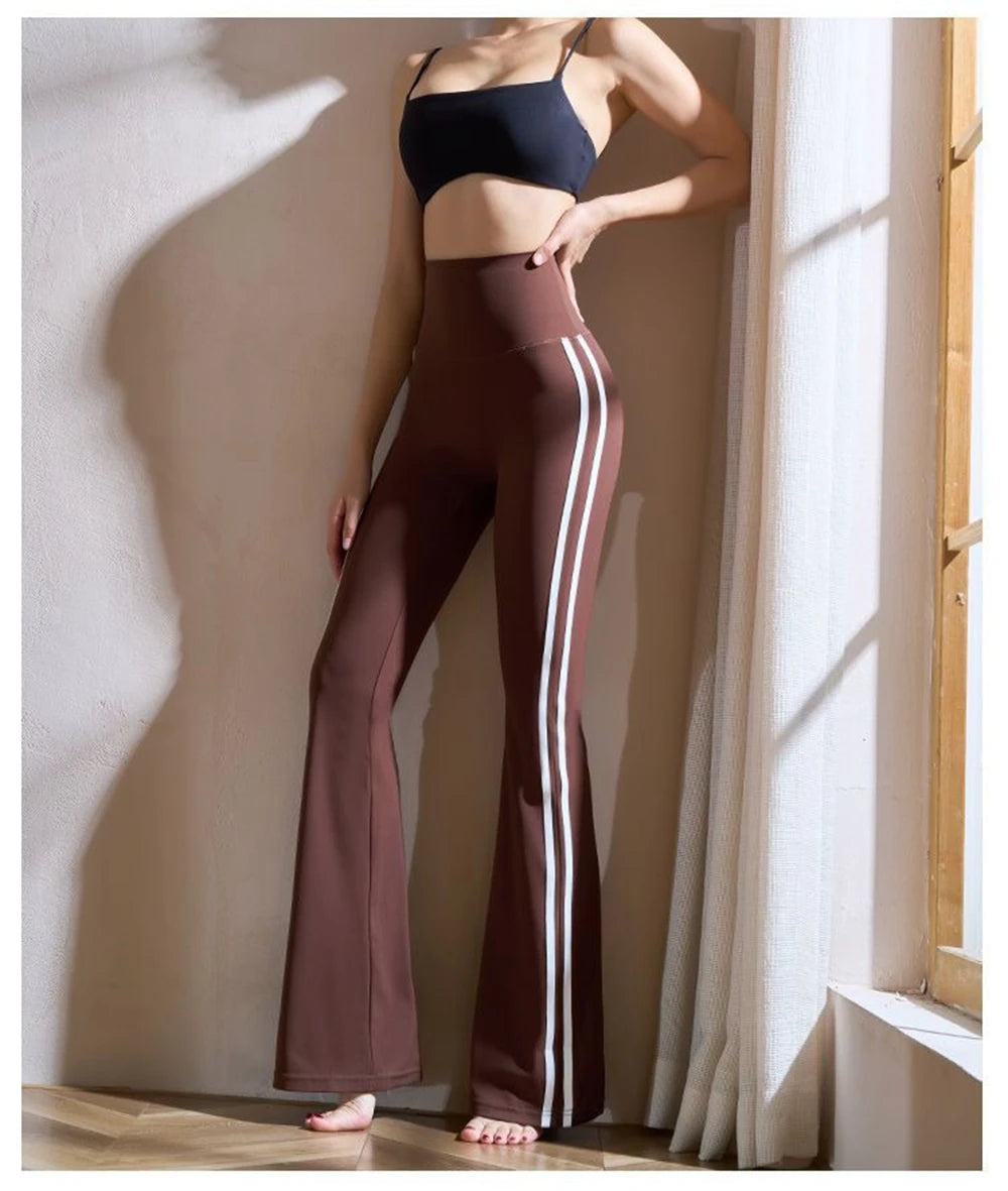 Women Yoga Flare Leggings Fitness Push Up High Waist Wide Leg Workout Pants Gym Elastic Tights Exercise Sport Pant Bell Bottomed