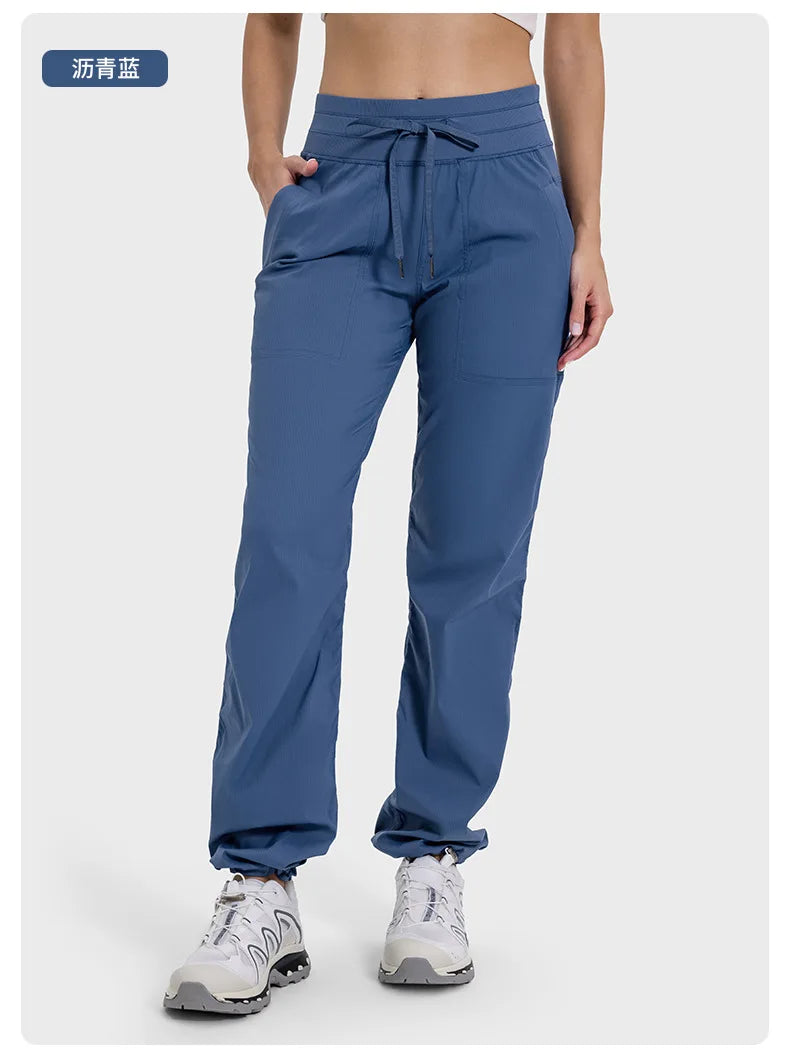 Pantalones deportivos de mujer de secado rápido, ligeros, transpirables, para correr, fitness, cintura alta, holgados, de pierna ancha, casuales, para yoga, otoño 2024.