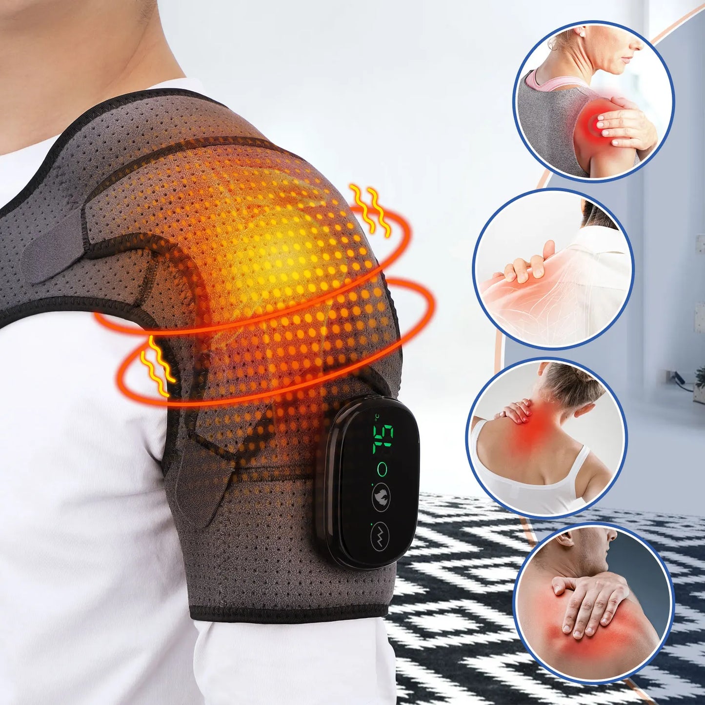 Masajeador de hombros con calefacción eléctrica, soporte para espalda y hombros con calefacción, cinturón de masaje de hombros con calefacción ajustable para la relajación muscular del brazo.