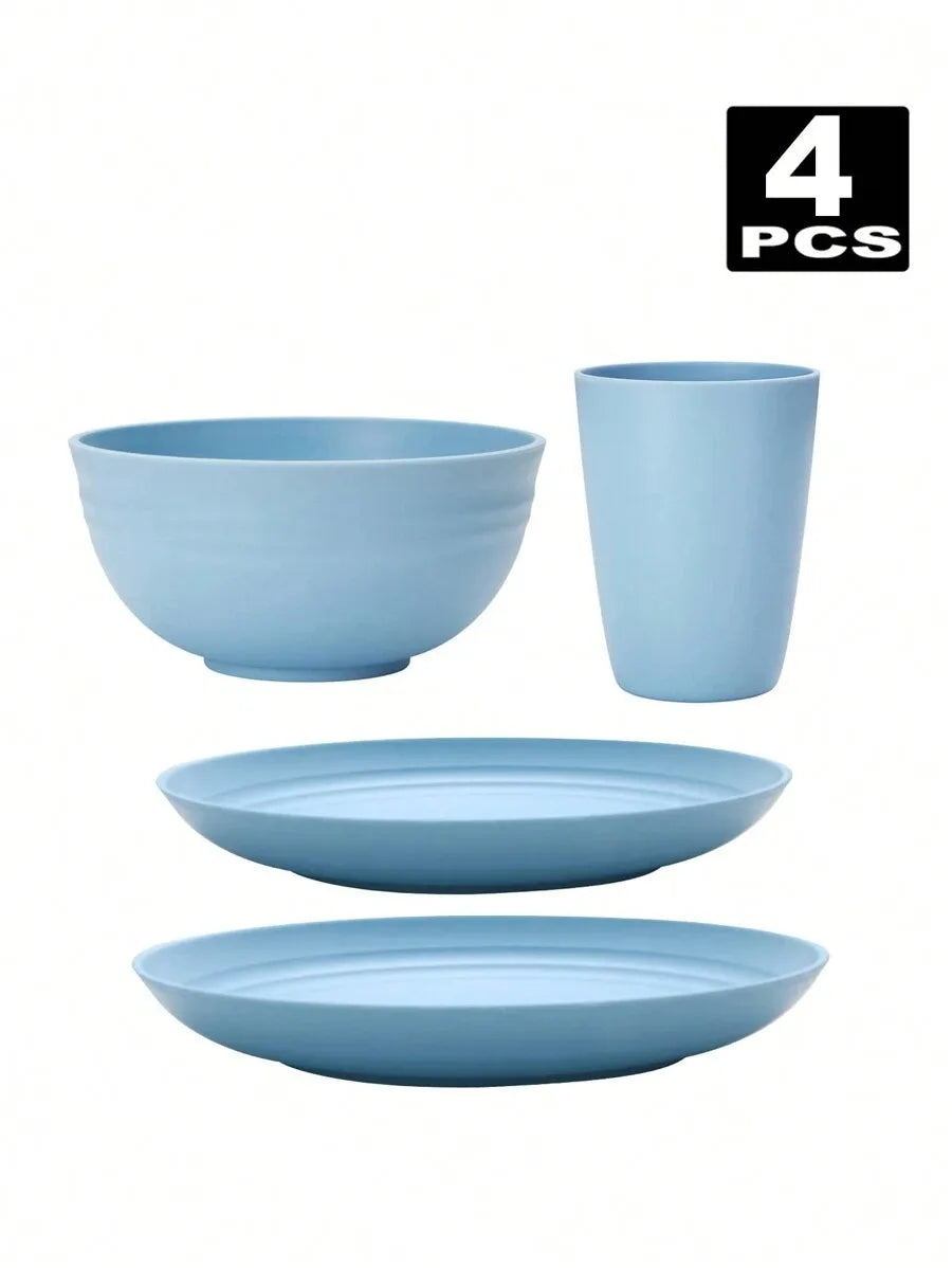 Juego de cubiertos de plástico reutilizables de 4/16/32 piezas, plato de cena/plato de postre/tazón de cereal/taza, para el hogar, fiesta de cumpleaños