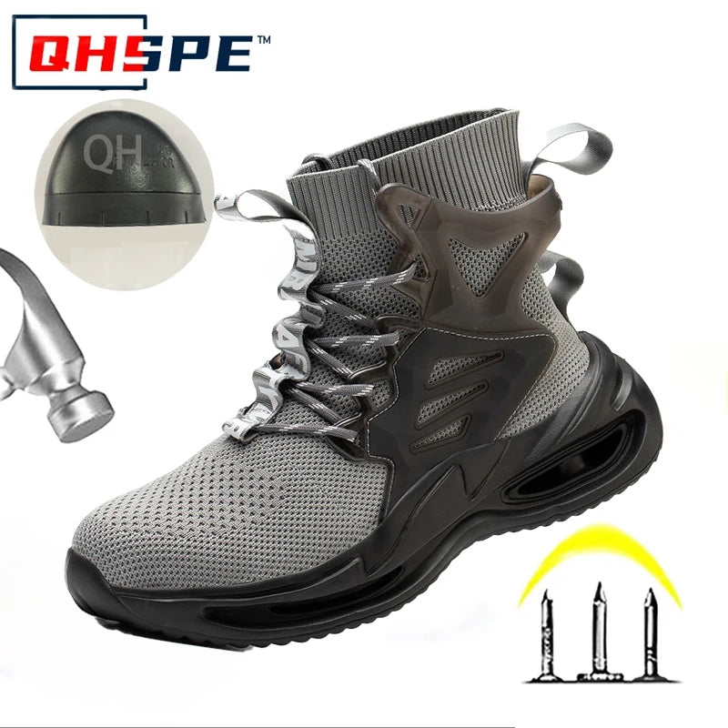 Tall Men's Anti Smashing and Anti Piercing Steel Toe Protective Safety Shoes Lightweight and Breathable Wear Resistant Durable