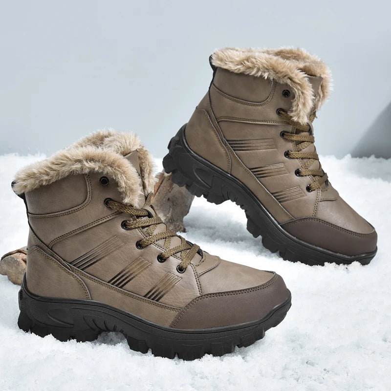 Botas de invierno para hombre, zapatillas cálidas, impermeables, antideslizantes, de felpa, de cuero, talla grande 48, novedad de 2024