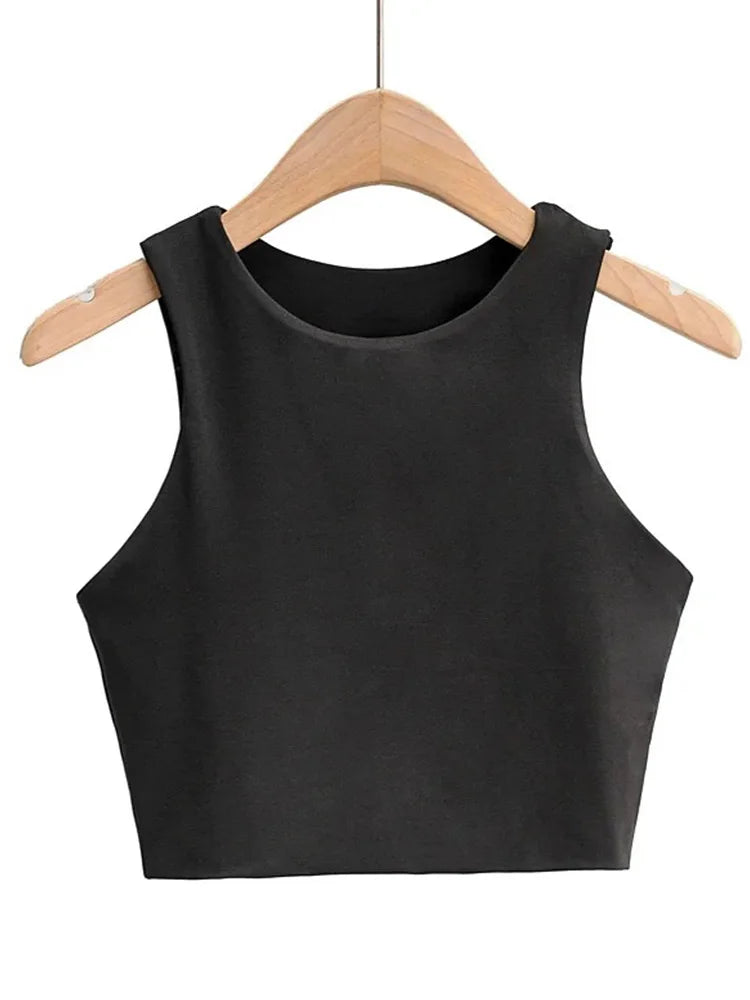 Tops ajustados sexis de moda de verano 2023 para mujer, cuello redondo, sin mangas, de nailon doble, de buena calidad, en 6 colores