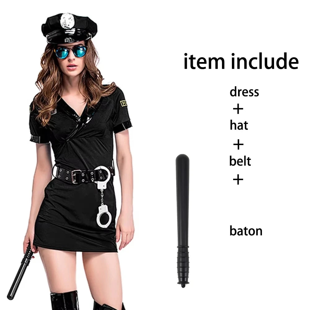 New Halloween Carnival Sexy Policewoman Officer Blue Uniform Policewoman Suit Costume Adult Policewoman Role Playing Costume
