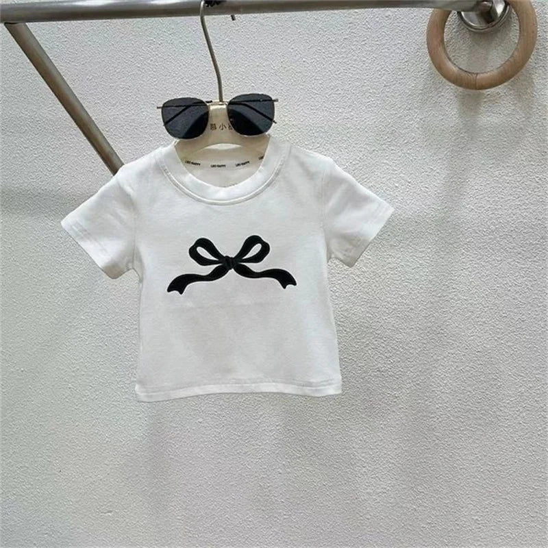 Conjuntos de ropa para niñas, traje con lazo, camiseta de manga corta y vaqueros, 2 piezas, atuendo de verano de 3 a 10 años