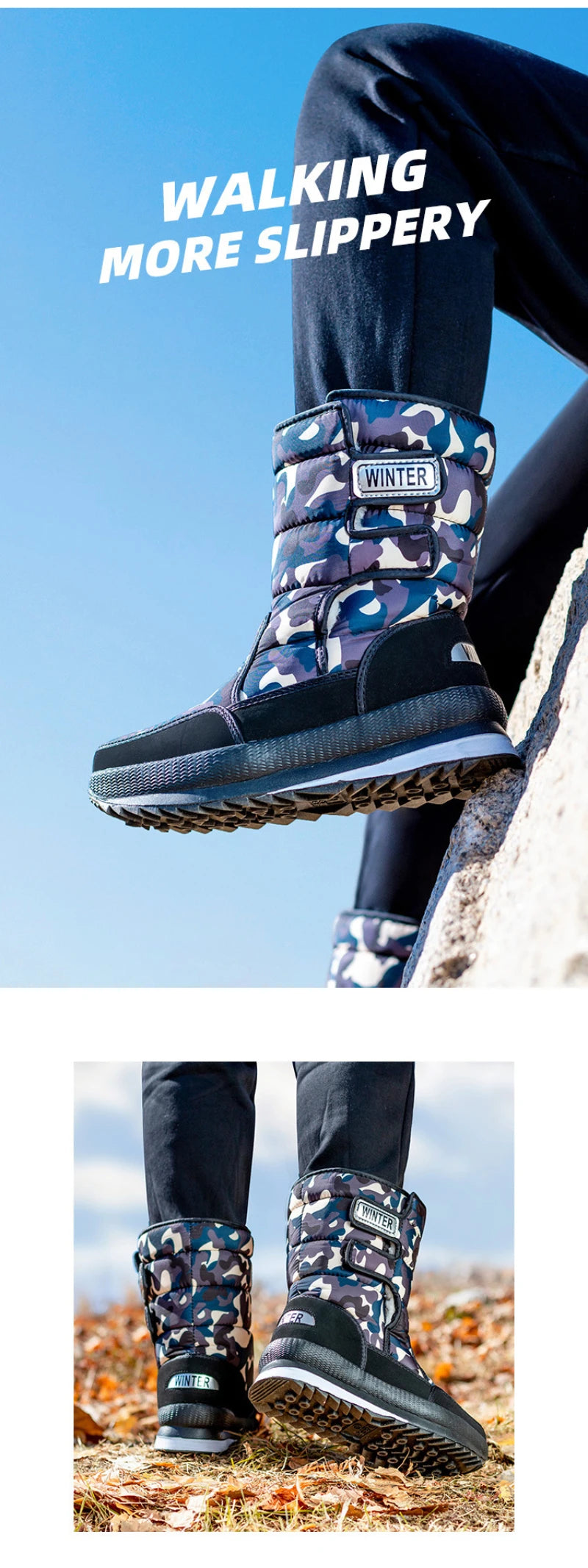Botas de nieve gruesas, antideslizantes, cálidas, de terciopelo, para hombre y mujer, de algodón, para invierno.