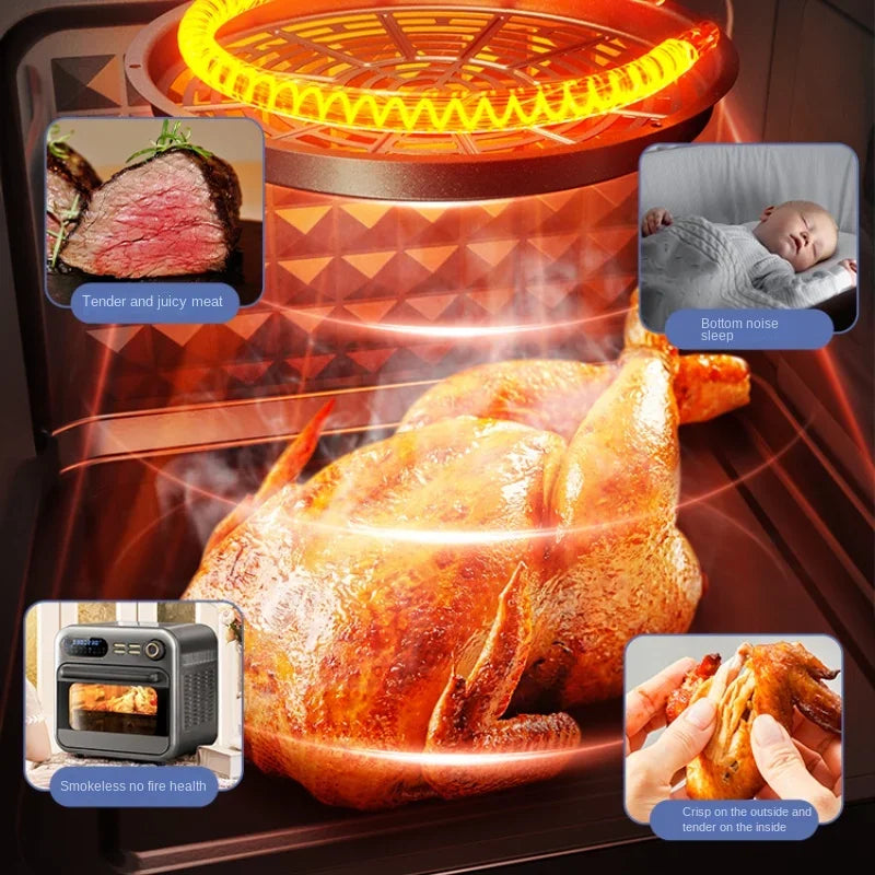 Horno de aire para freír con visualización, multifunción para el hogar, con función de giro, 16 l, horno eléctrico dedicado para hornear, pizza y papas fritas.