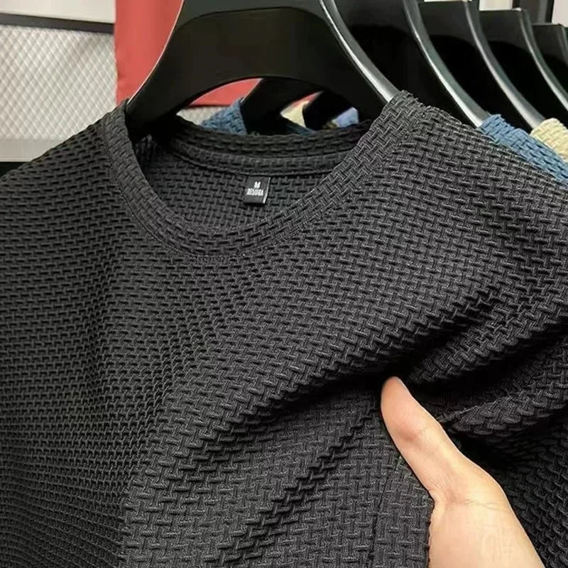 Camiseta de seda de hielo para hombre, manga corta, ligera, transpirable, cómoda, fresca, informal, moderna, de verano, elástica, ajustada.