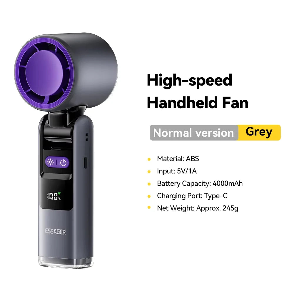 Mini ventilador portátil plegable Essager USB de mano, pantalla digital de 100 velocidades con linterna, refrigeración y refrigeración