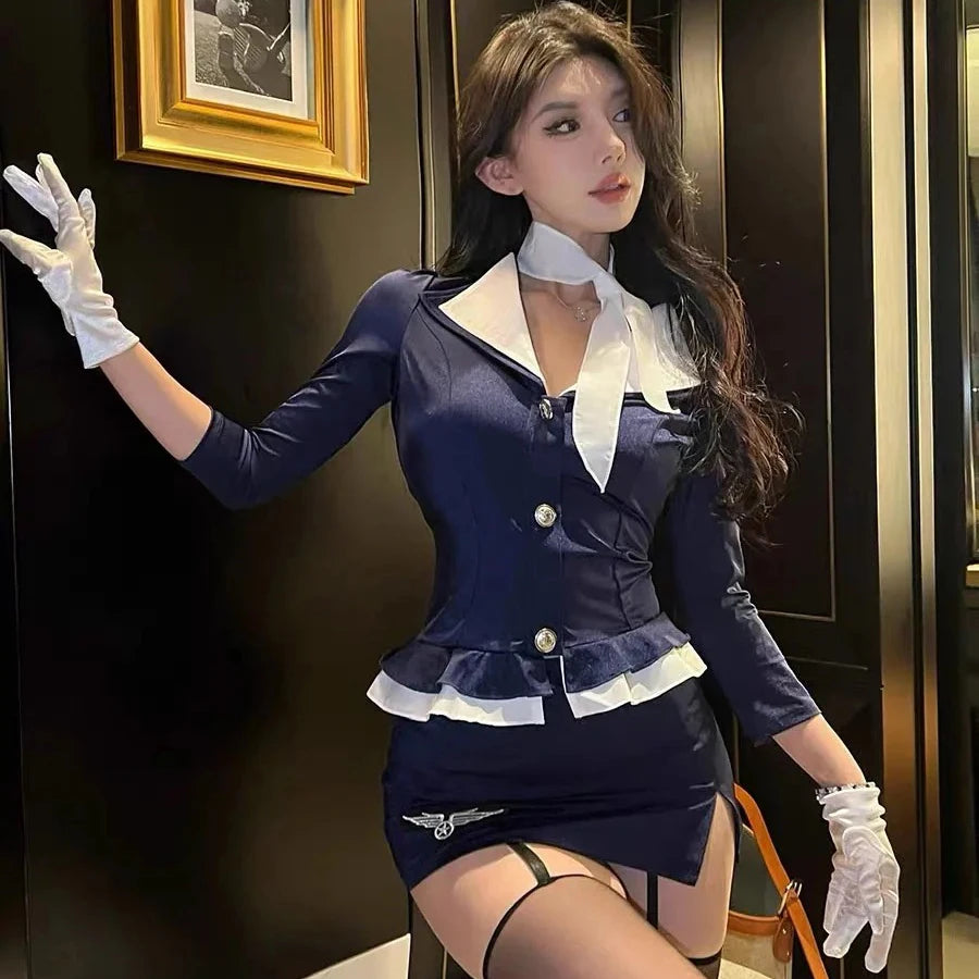 2025NEW Airline Stewardess Cosplay For Woman Sexy Air Hostess Uniform Halloween Costumes Fancy Role Play Party