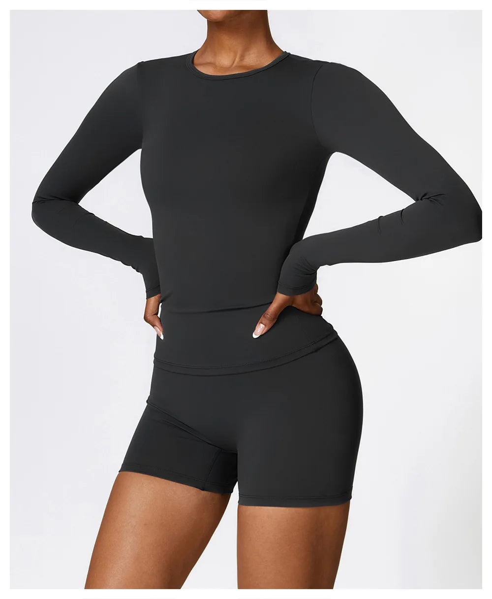 2PCS Seamless Yoga Set Women Workout Set Sportswear Gym Clothing Fitness Long Sleeve Crop Top High Waist Leggings Sports Suits