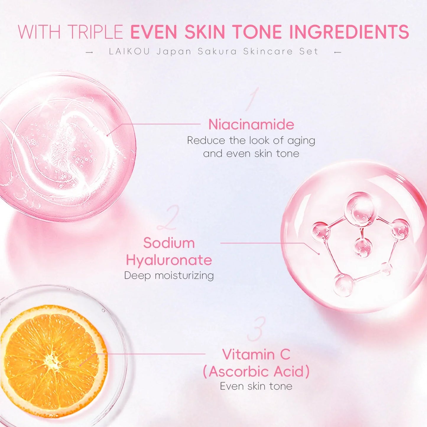 Set de 4 piezas para el cuidado facial: Limpiador, crema Sakura Essence, crema hidratante para ojos, suero facial para mejorar la aspereza y la sequedad de la piel.