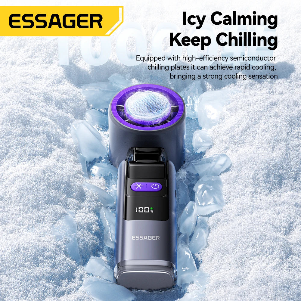 Mini ventilador portátil plegable Essager USB de mano, pantalla digital de 100 velocidades con linterna, refrigeración y refrigeración