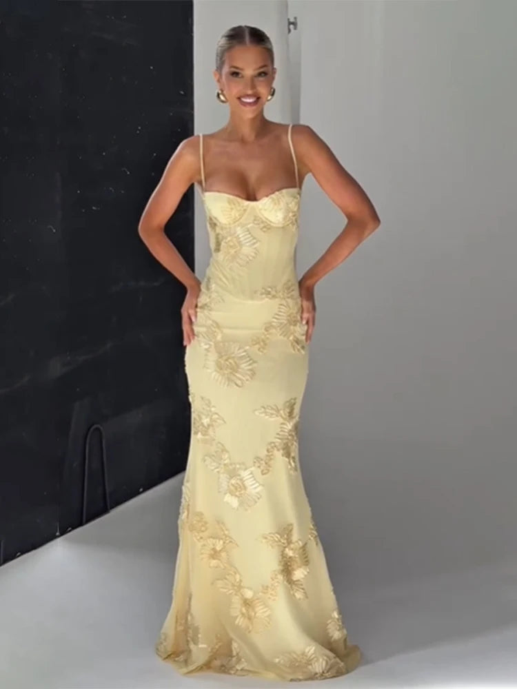 Women Flower Printed Sling Long Dresses Sleeveless Off Shoulder Floor Length Backless Maxi Dress Lady Elegant Chic Party Robe
