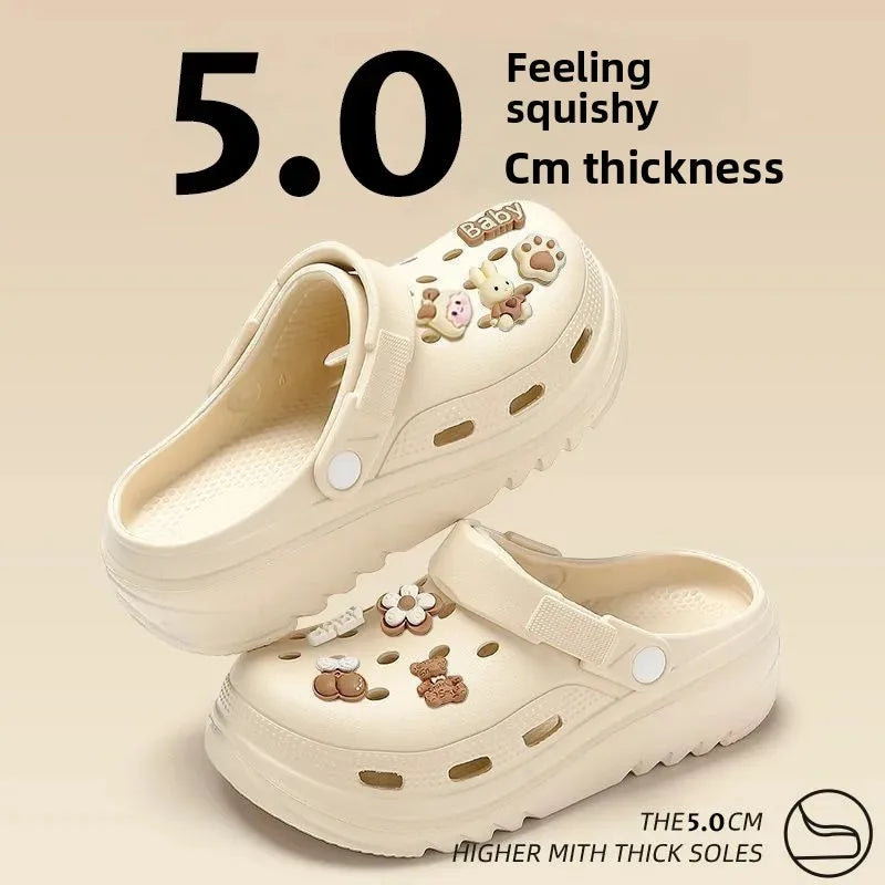Sandalias de verano para mujer, antideslizantes, informales, con suela gruesa y agujeros negros, para playa, con cabeza de EVA, para hombre