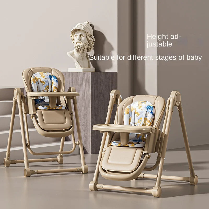 Silla de comedor multifunción para niños, ajustable, 2 en 1, con rueda cardán suave, plegable, reclinable, trona para bebé