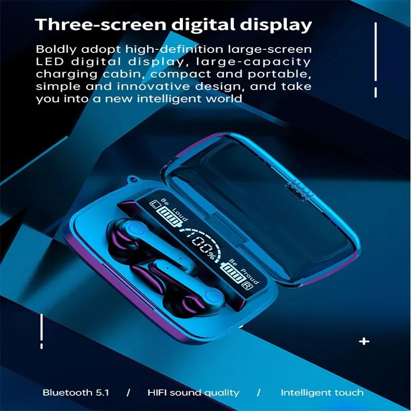 Auriculares Bluetooth M19 inalámbricos TWS para juegos, con cancelación de ruido, táctiles, intrauditivos, mini auriculares con batería externa de emergencia