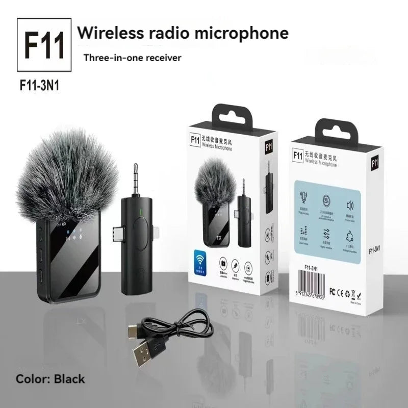Micrófono de solapa inalámbrico 3 en 1 para cámara, iPhone y Android. Micrófono para grabación de video y podcasts con reducción de ruido.