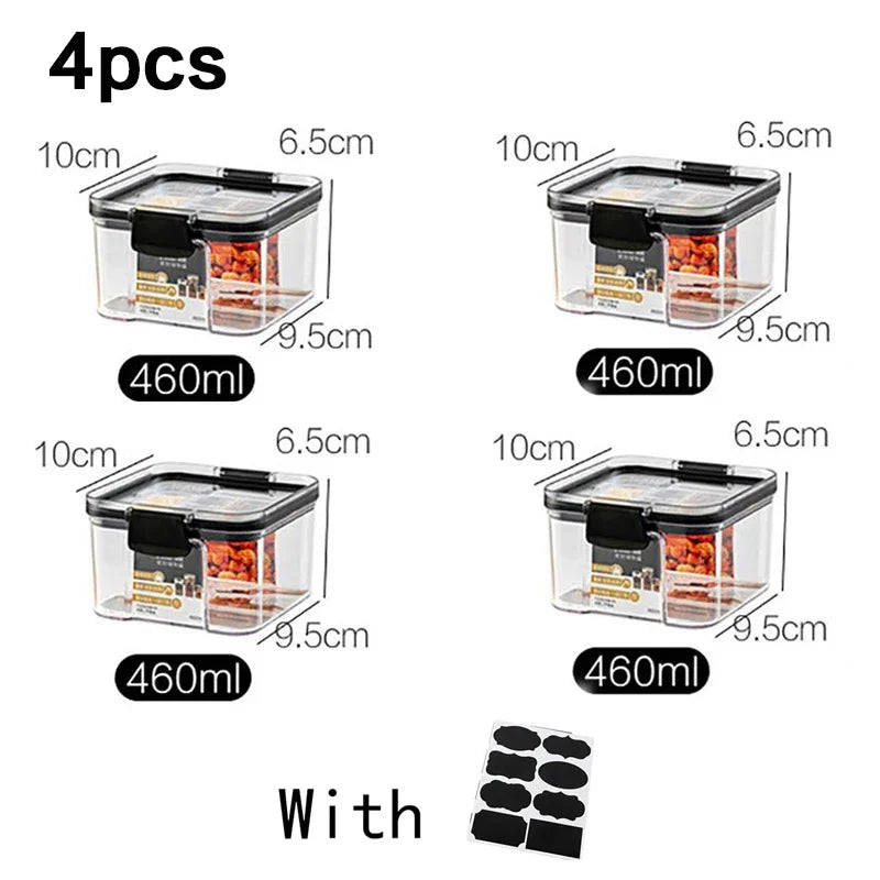 Juego de contenedores de alimentos para mascotas, caja de almacenamiento de 460-1800 ml, transparente, apilable, para cocina, seco, para espaguetis y fideos, recipientes sellados.