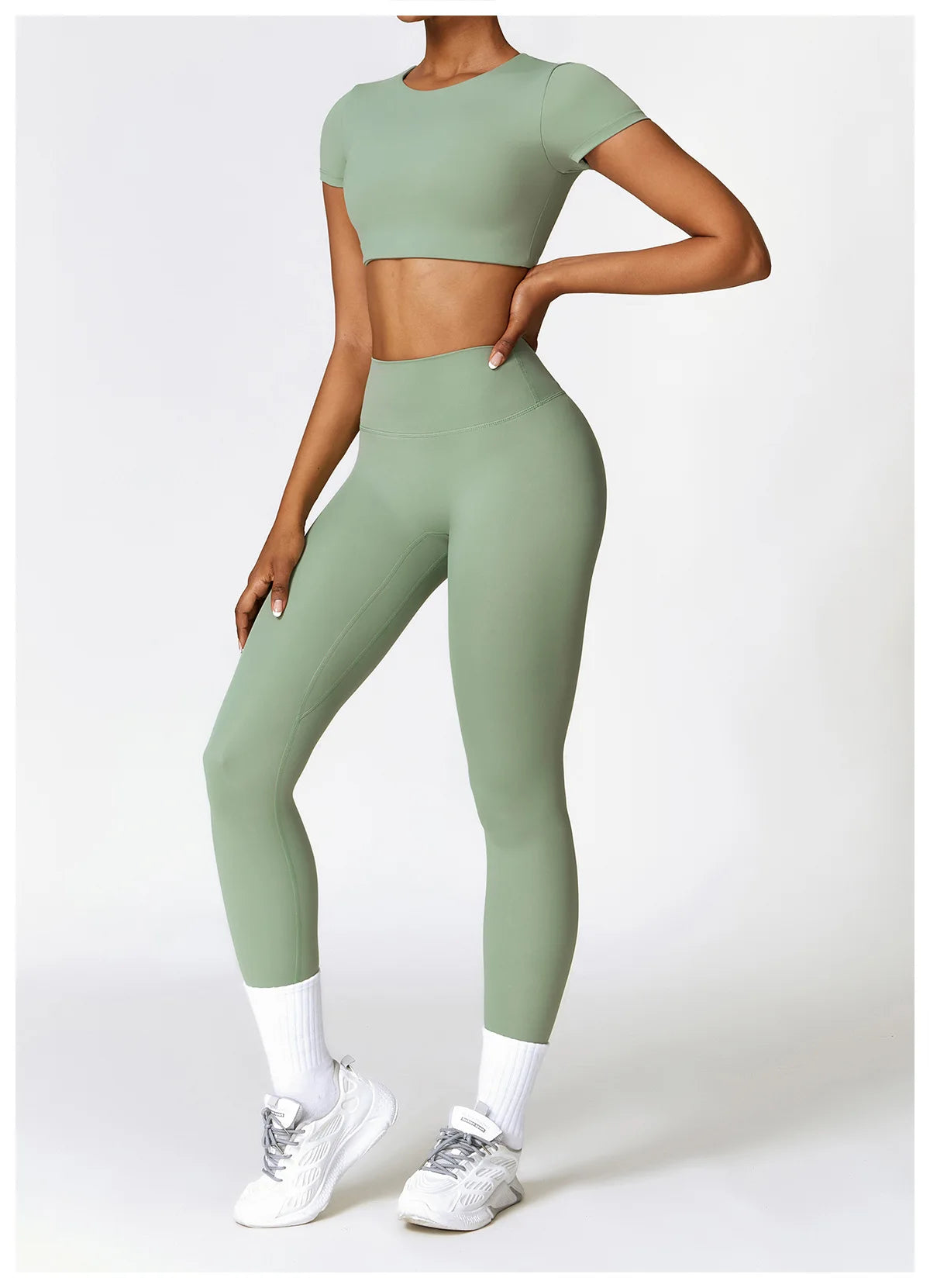 2PCS Seamless Yoga Set Women Workout Set Sportswear Gym Clothing Fitness Long Sleeve Crop Top High Waist Leggings Sports Suits
