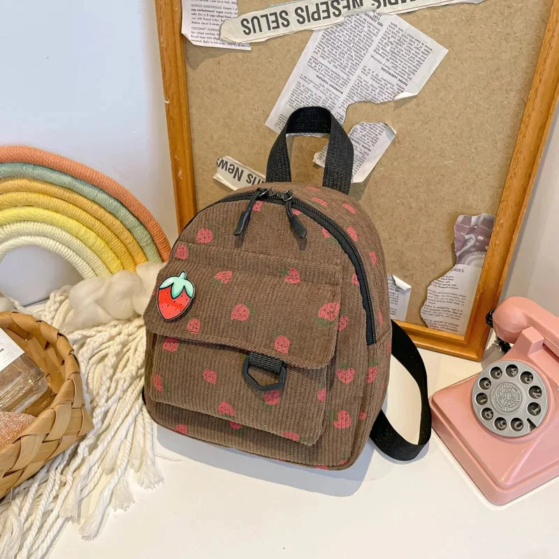 Mini mochila de pana retro para mujer, informal, bonita, para exteriores, con doble hombro, estilo coreano, simple, con bolsillo para teléfono móvil, poliéster, L