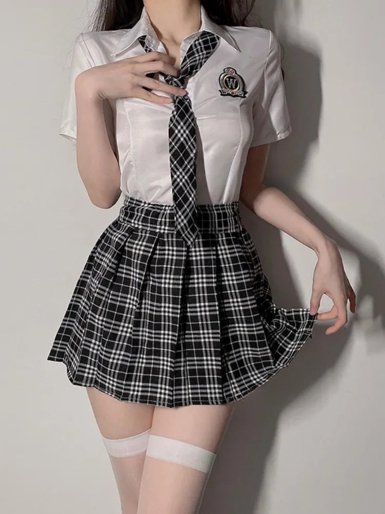 Role Play Student Cosplay Sexy Set Lingerie Full Set Plaid Skirt Female Underwear 6-Piece Youth Lingerie Accessories Sexy Girl