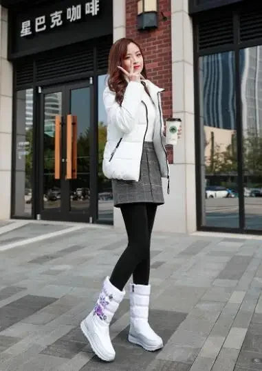 Botas de nieve para mujer, botas de invierno con plataforma, botas gruesas de felpa, impermeables y antideslizantes, zapatos de invierno de moda para mujer, botas cálidas de piel para mujer