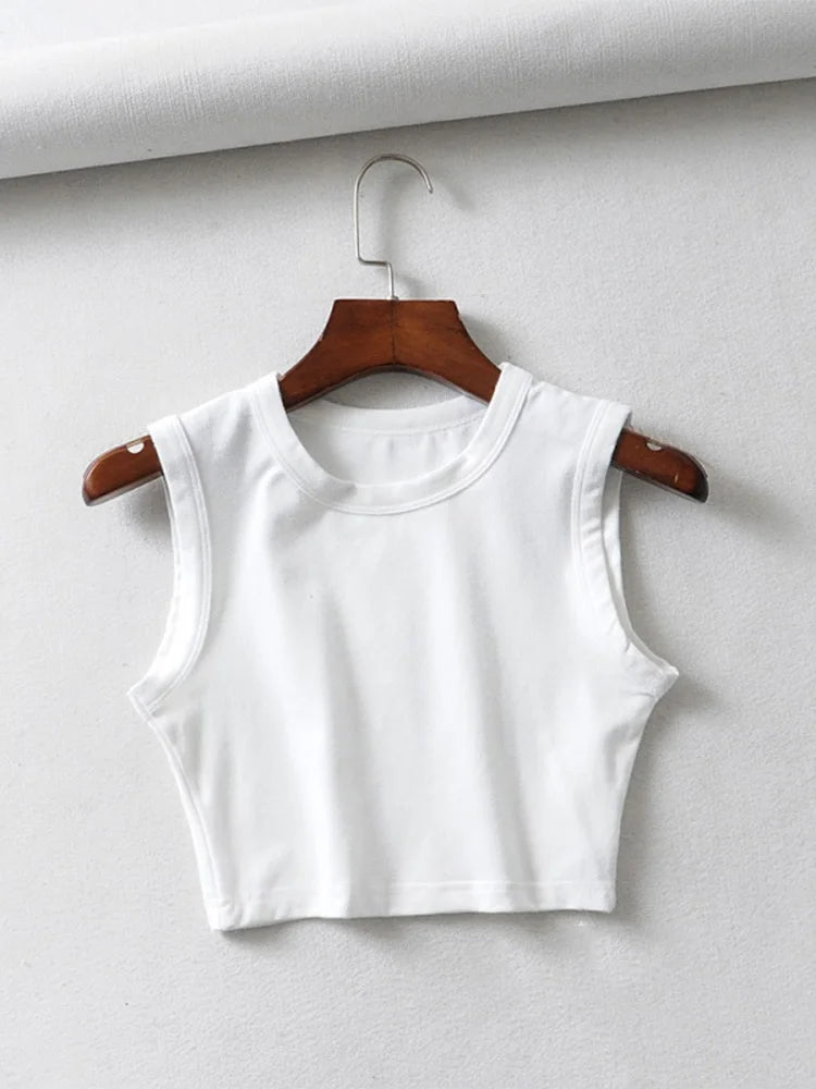 Tops cortos blancos vintage de verano para mujer, estilo motero, estilo punk negro, camiseta sin mangas sexy, ropa urbana coreana, top corto sin mangas para mujer