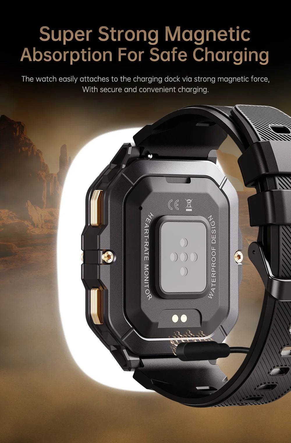 Reloj inteligente con Bluetooth de 2,02 pulgadas para hombre y mujer, batería de 410 mAh, resistente al agua hasta 1 ATM, monitor de ritmo cardíaco y salud, para deportes al aire libre