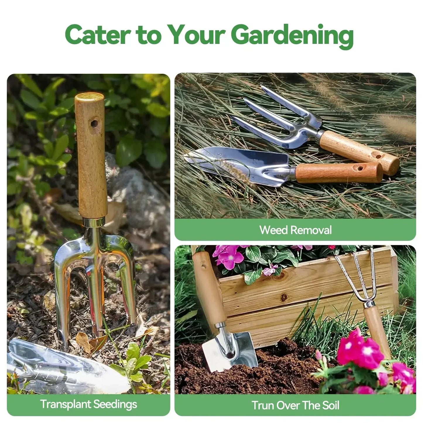 Herramientas de jardinería de 9 piezas, herramientas manuales resistentes para jardinería, bolso organizador duradero, juego de herramientas de jardinería combinadas a prueba de óxido