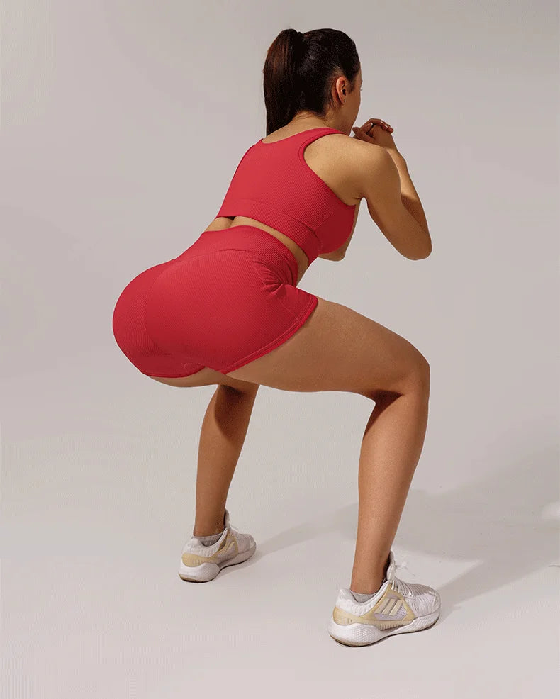 Conjunto de yoga y fitness para mujer, sujetador deportivo con cintura cruzada, mallas y pantalones cortos, ropa deportiva para mujer, conjuntos de entrenamiento, ropa para correr, fitness y gimnasio.