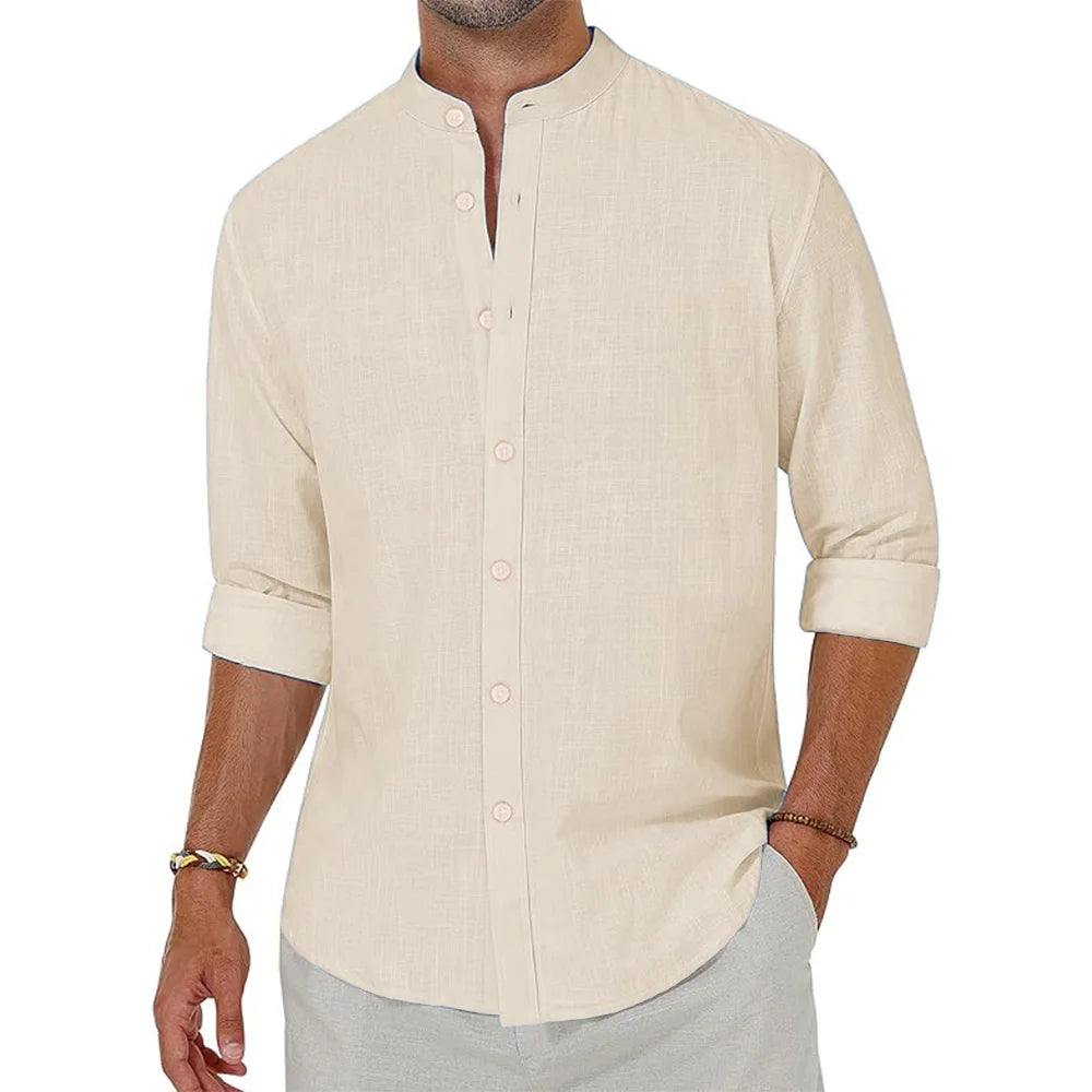 Camisas de lino y algodón para hombre, camisas de manga larga con botones y cuello Henley, camisas playeras hawaianas, blusas casuales para vacaciones para hombre