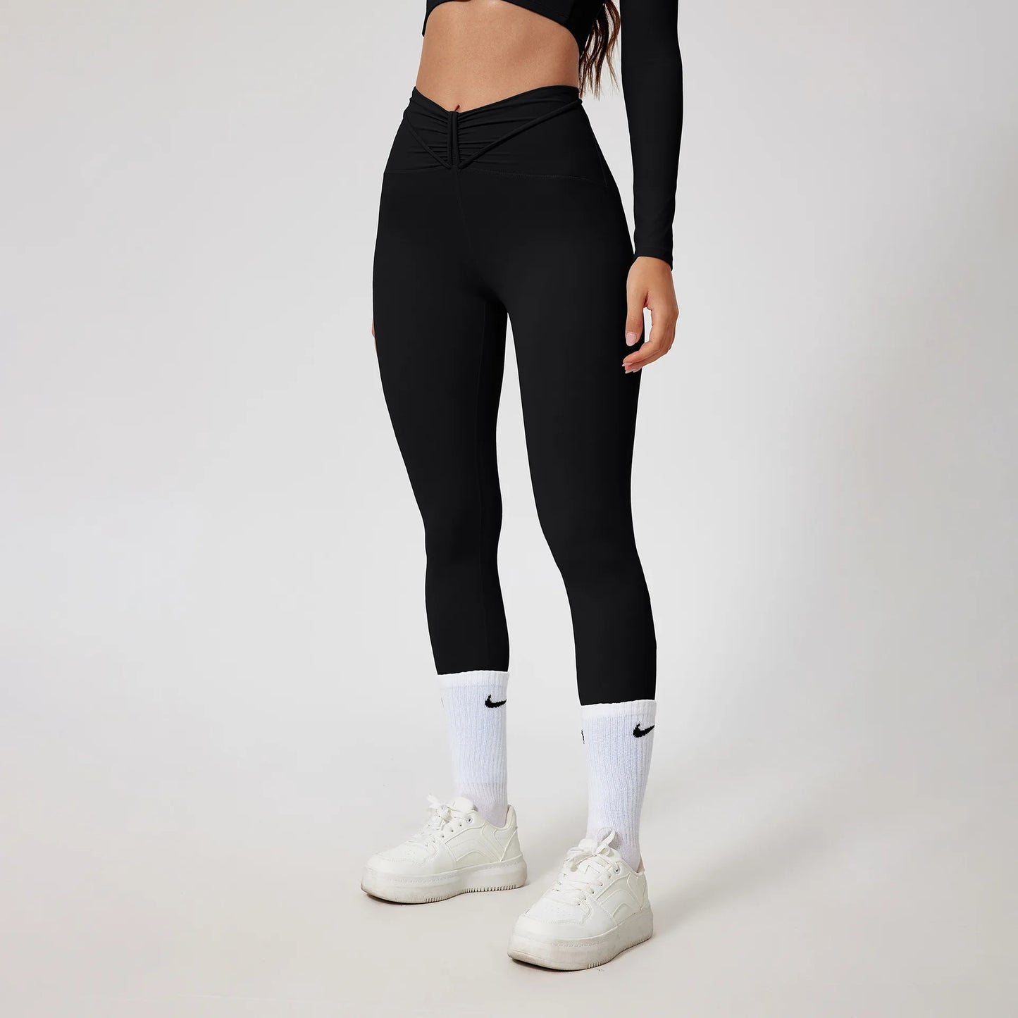 Conjunto de yoga para mujer: camiseta de manga larga, ropa deportiva, top corto, leggings de cintura alta y conjunto deportivo.