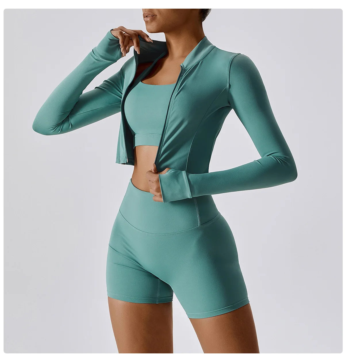 Conjunto de yoga de 3 piezas para mujer, conjuntos de entrenamiento, ropa deportiva para gimnasio, ropa deportiva con cremallera, leggings de manga larga y cintura alta, trajes deportivos, traje de yoga