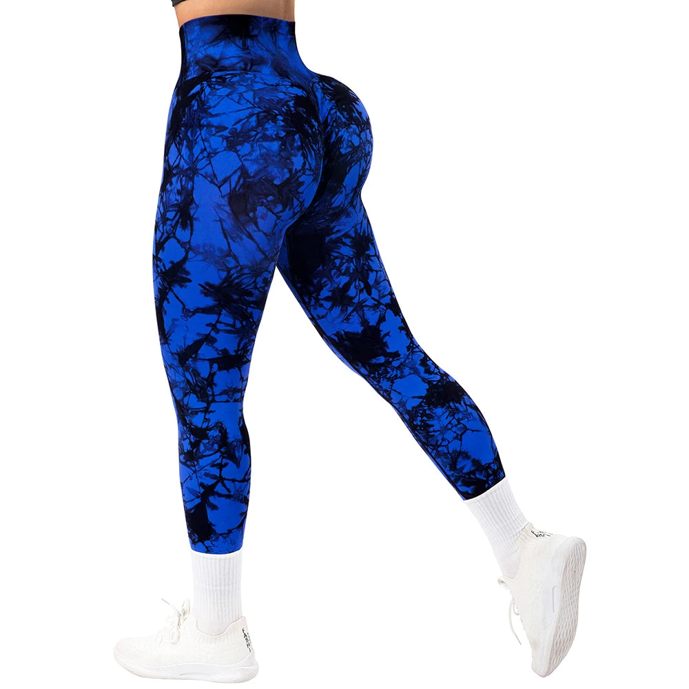 Mallas deportivas con efecto tie-dye para mujer, leggings push up para entrenamiento, leggings deportivos para mujer, pantalones de gimnasio sin costuras con efecto push-up