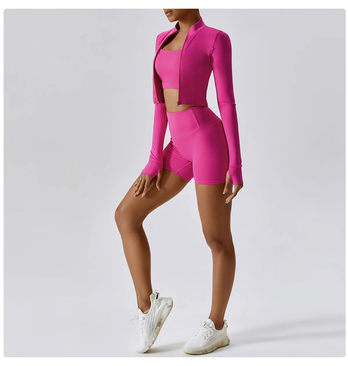 Conjunto de yoga de 3 piezas para mujer, conjuntos de entrenamiento, ropa deportiva para gimnasio, ropa deportiva con cremallera, leggings de manga larga y cintura alta, trajes deportivos, traje de yoga
