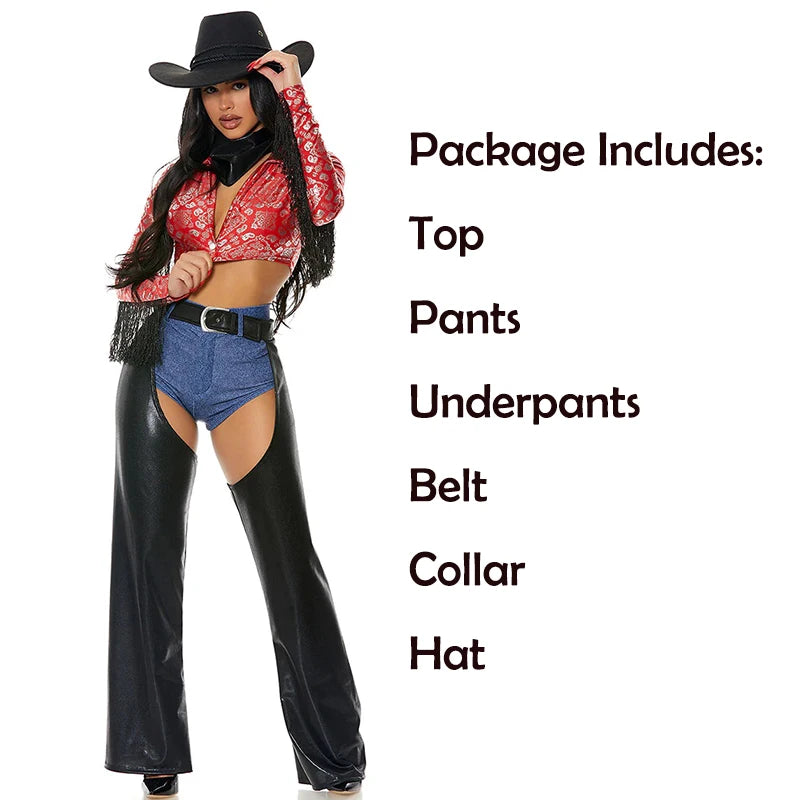 2025 New Arrival Red Black Ladies Ride Em Wild West Dess Up For Halloween Saddle Up Sexy Cowgirl Costume