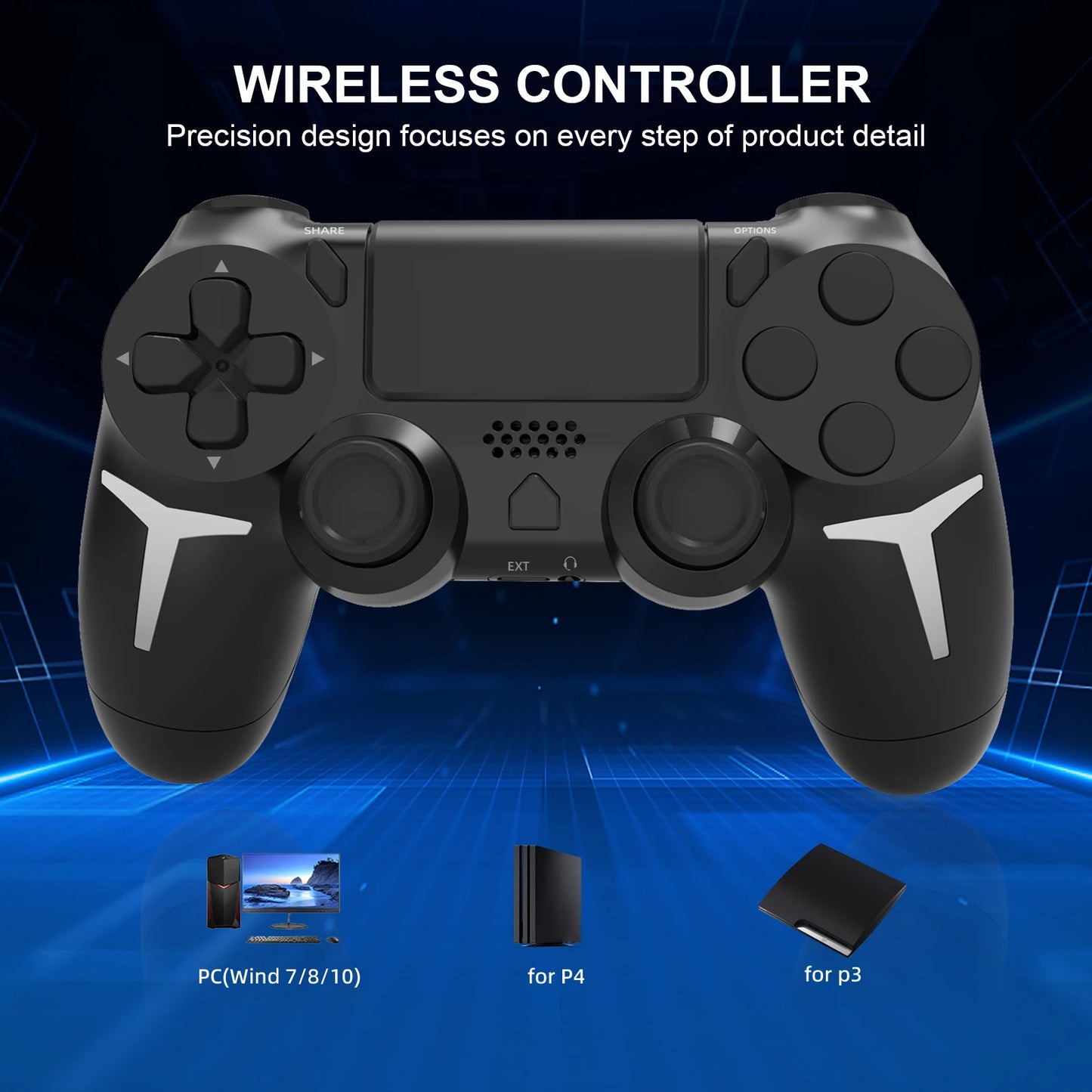 GAMINJA Giroscopio de 6 ejes con doble vibración y panel táctil, mando inalámbrico Bluetooth para PS4, PS3, consola, ordenador y PC