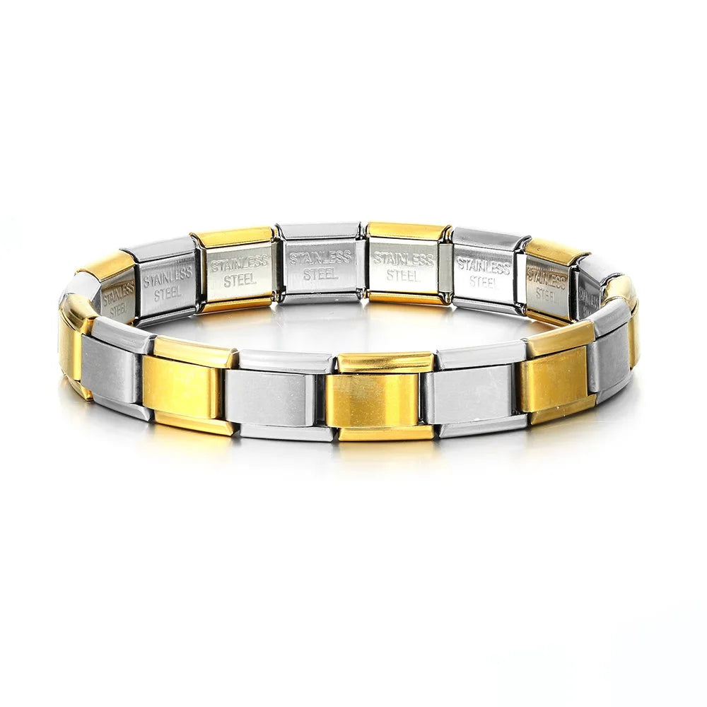 Pulsera GEMOSA de acero inoxidable con dijes italianos de 9 mm de ancho, cadena de eslabones elásticos, joyería DIY de alta calidad.