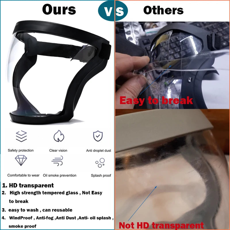 Máscara protectora facial, gafas HD TP, súper protectora, antivaho, protección facial completa, cubierta para la cabeza, reutilizable, protección de seguridad para la cocina, nuevo